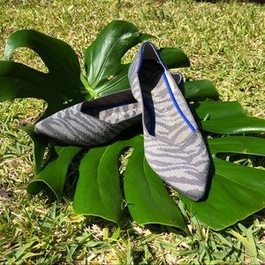 Rothy’s  Point toe flat in Grey Zebra stripe